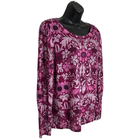 Talbots Sweater Womens L Merino Wool Floral Cottage Romantic Boho Purple Pink - Picture 4 of 11